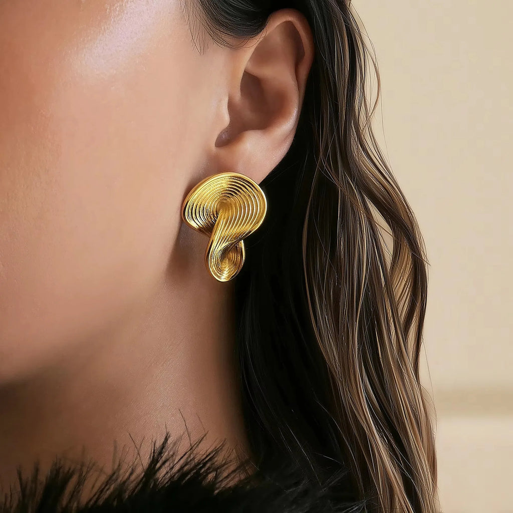 18k Gold Plated Stainless Steel Niche Irregularly Twisted Embossed Artist Earrings for Women Tarnish Free Waterproof Jewelry
