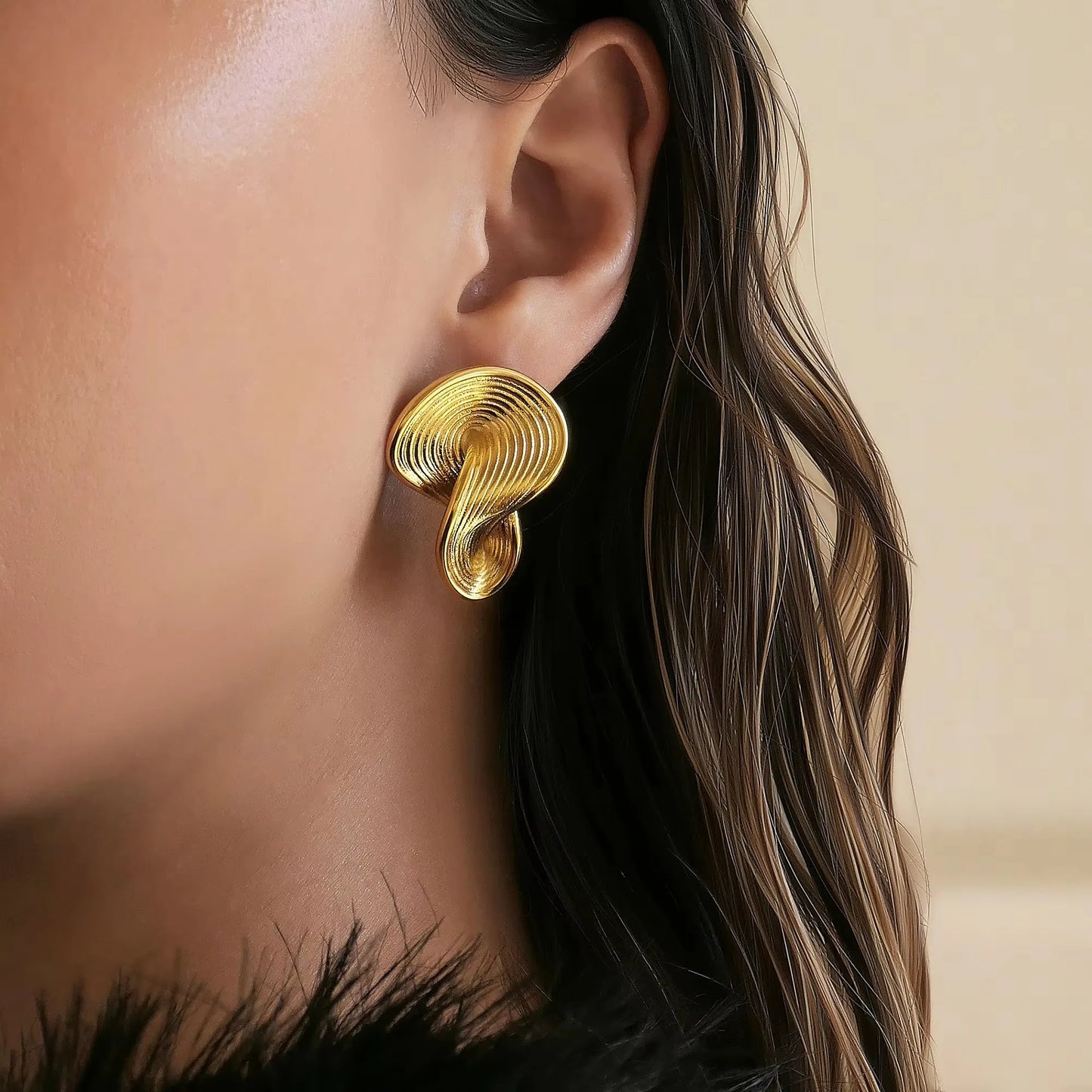 18k Gold Plated Stainless Steel Niche Irregularly Twisted Embossed Artist Earrings for Women Tarnish Free Waterproof Jewelry