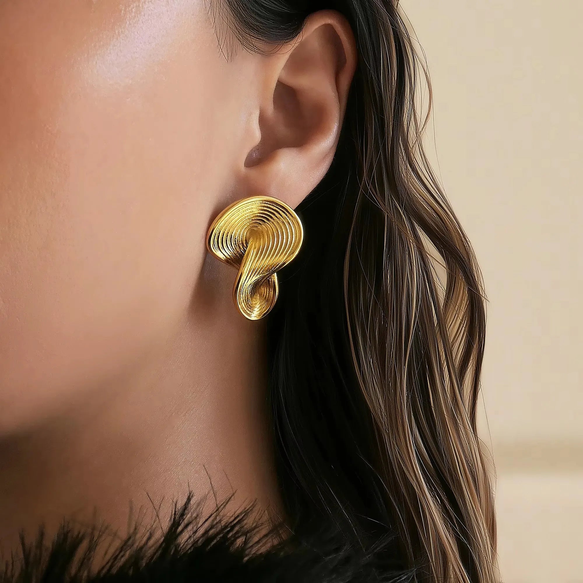 18k Gold Plated Stainless Steel Niche Irregularly Twisted Embossed Artist Earrings for Women Tarnish Free Waterproof Jewelry