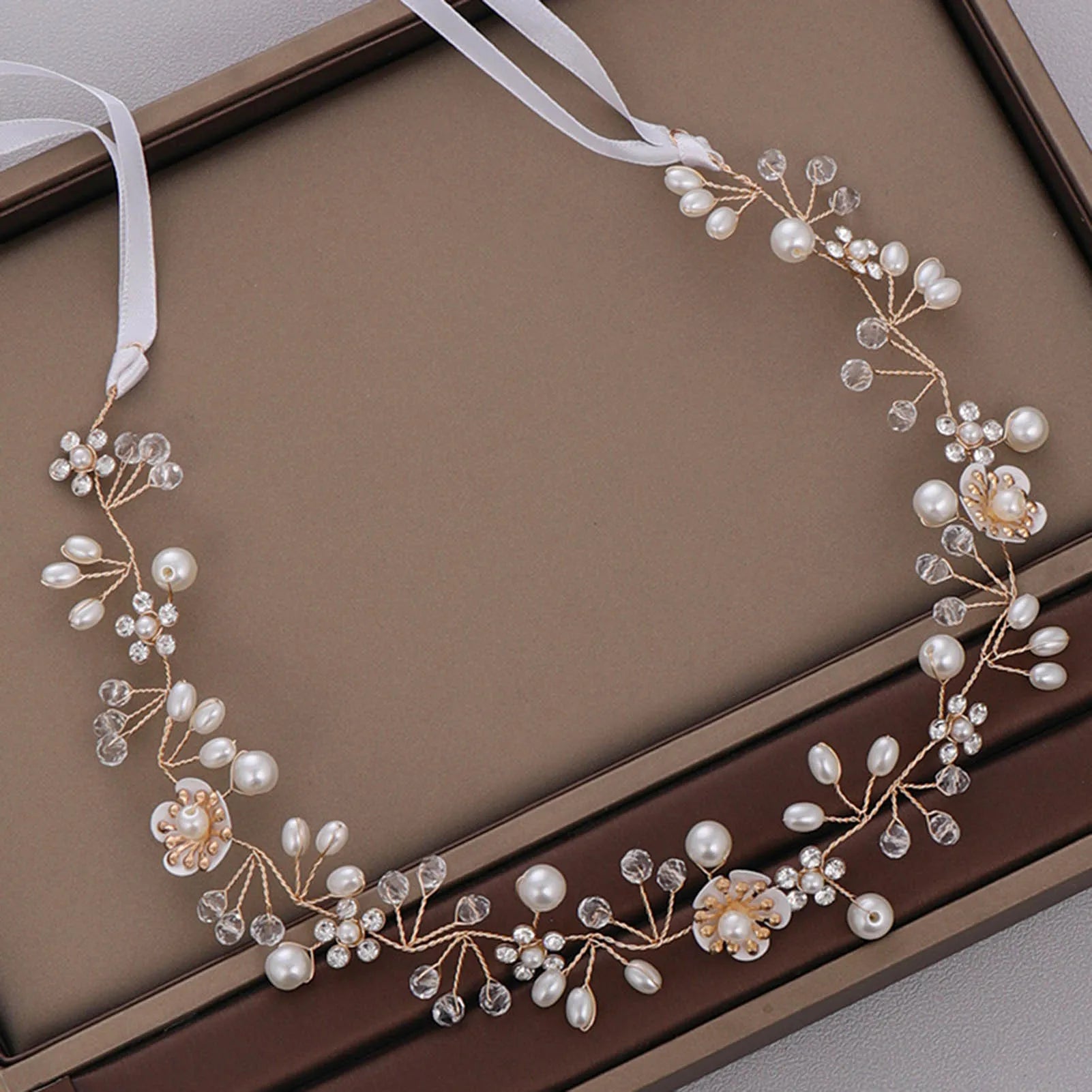Pearl Rhinestone White Flower Headband Women Wedding Hair Accessories For Women Bride Tiara Headband Hair Jewelry Hairband
