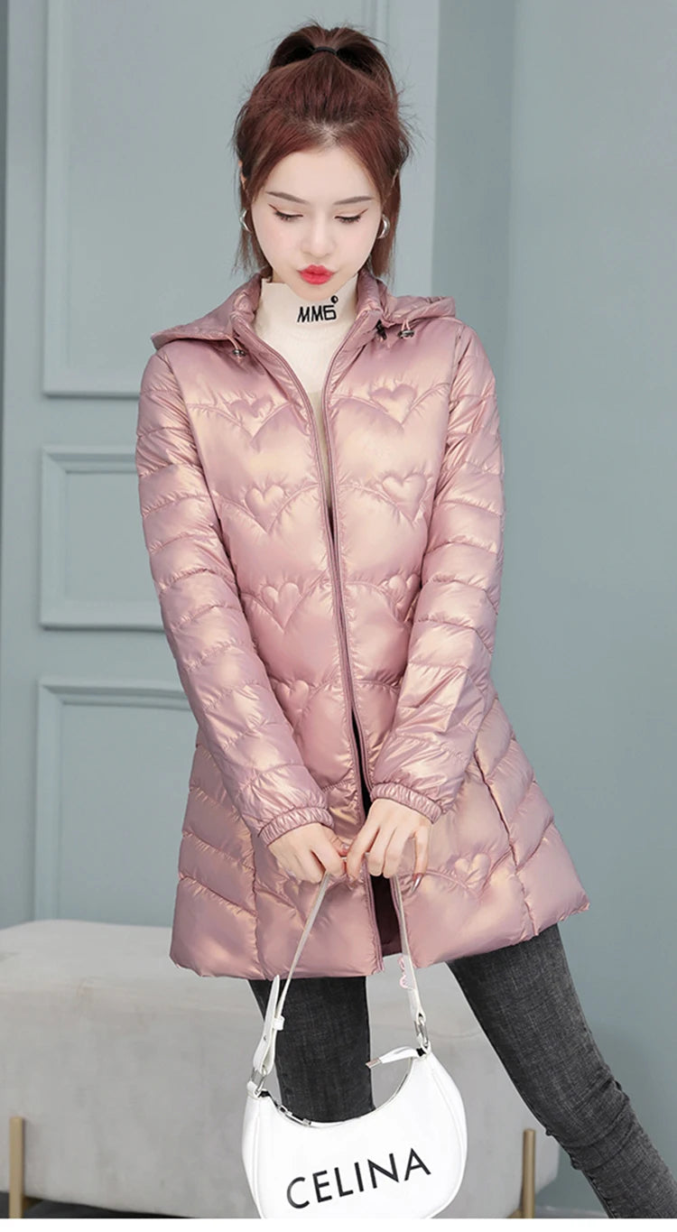 2023 New Winter Jacket Long Coats Women  Hooded Glossy DownCotton Jacket Warm Casual Parka Padded Cotton Coat Female