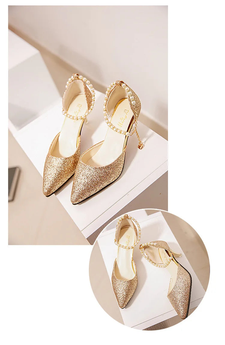 Trend Pointed Toe Wedding Bride High Heels Shoes Female Party Mules Elegant Women Pumps Designer Shoes Sexy Dress Shoes