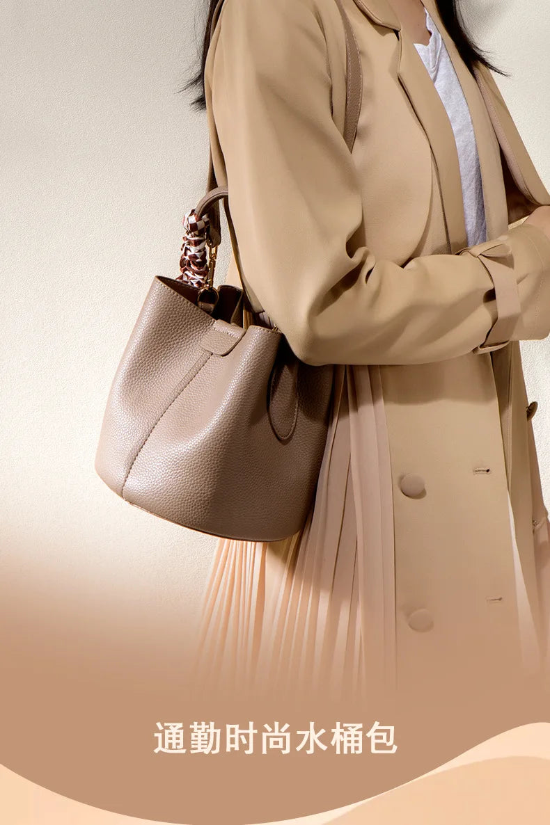 Luxury Top Handle Bag Women Crossbody Shoulder Bags Bucket Portable Tote Bag PU Leather Ladies Hand Bag Designer