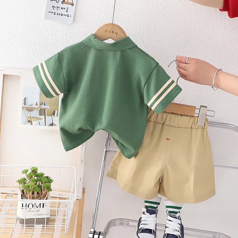 New Summer Baby Boys Clothing Set Cartoon Bear Polo T-shirt+Shorts Pants 2Pcs Suit For 1 2 3 4 5 Years Kids Casual Outfit