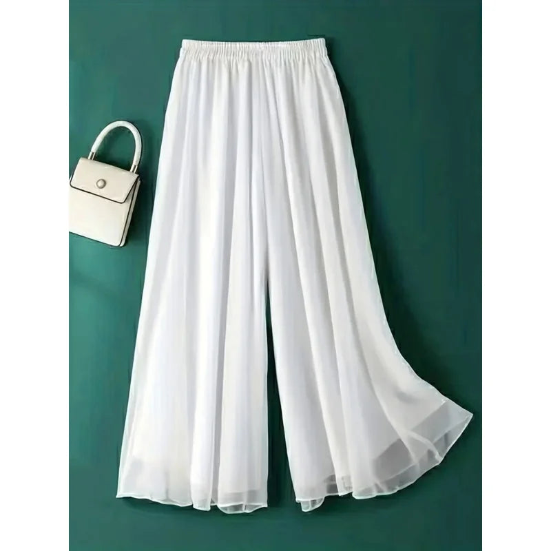 Thin chiffon wide leg pants for women in spring and summer, double layered drape, loose and slimming, cool long pants