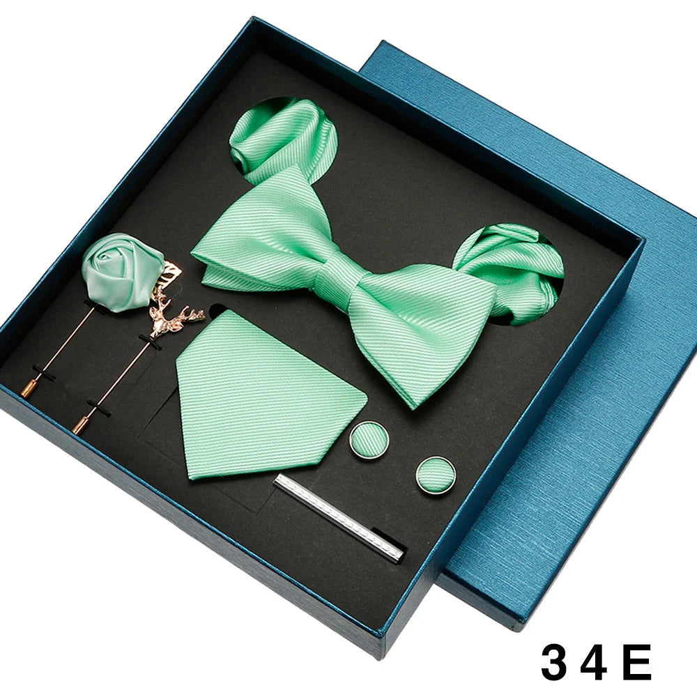 Luxury Tie Set For Men Solid Color Necktie Pocket Square Brooch Cufflinks Gift Box Wedding Business 8pcs Mens Neck Tie Accessory