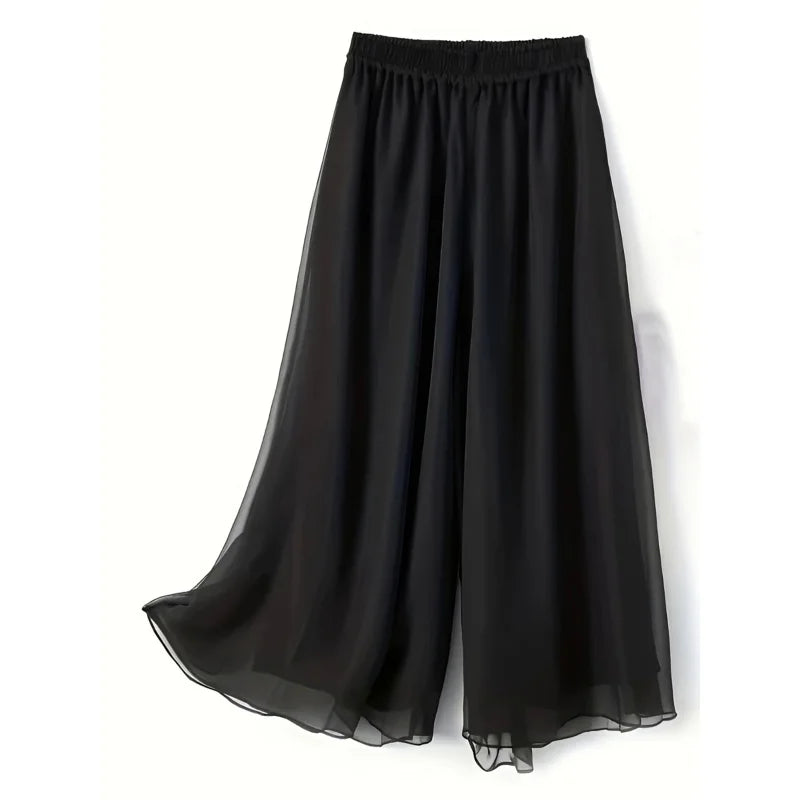 Thin chiffon wide leg pants for women in spring and summer, double layered drape, loose and slimming, cool long pants