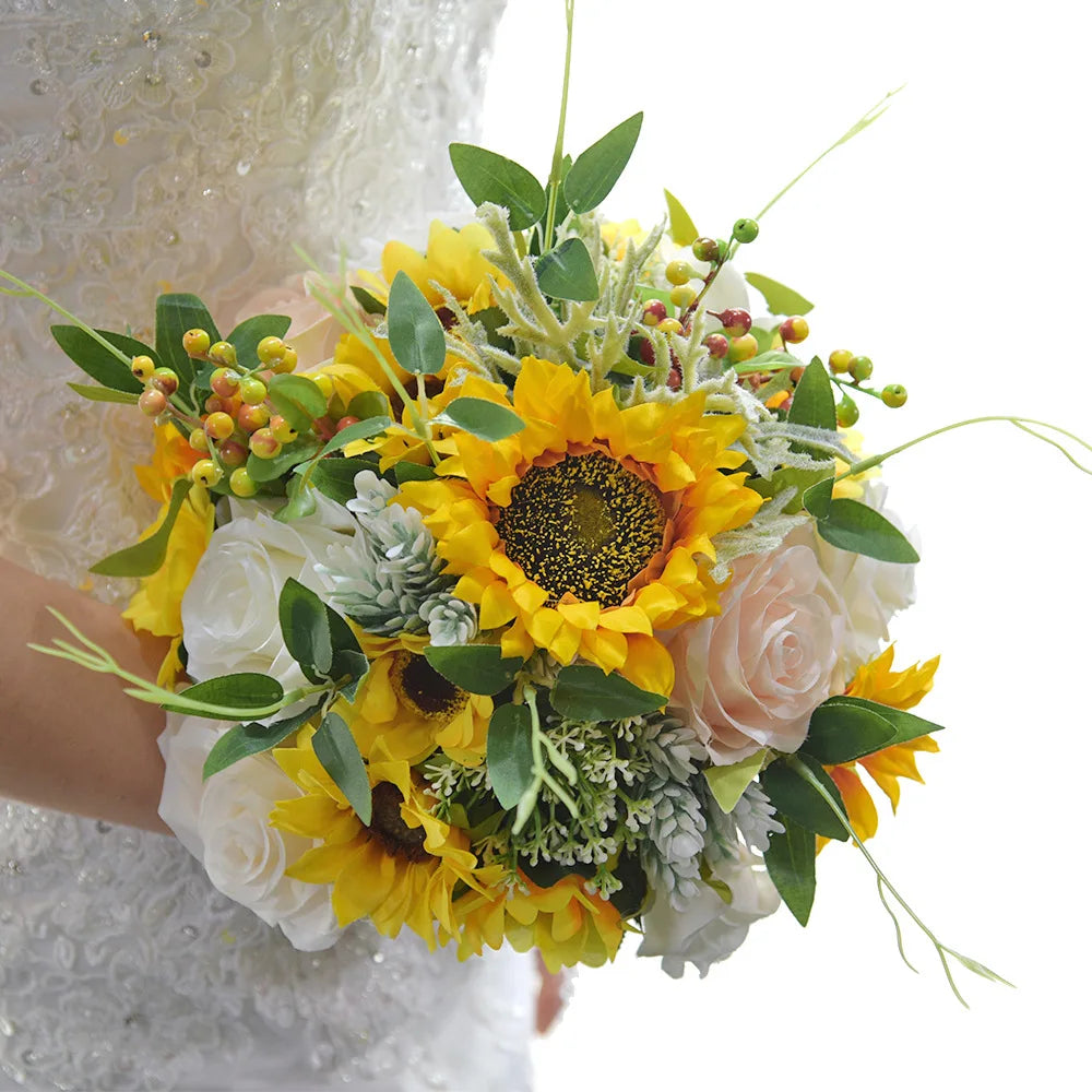 Wedding Supplies Sun Flower Sunflower Holding Flowers Artificial Flower Rose Bridal Bouquet Flower Bouquet Decoration