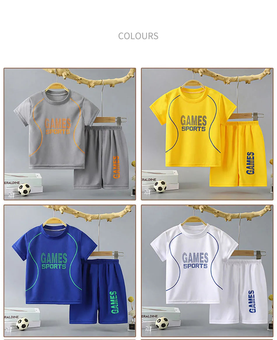 Summer Children Clothing Sports Sets Boys Girls Unisex Short Sleeve and Shorts Two Piece Suit Teenager Casual Outfits Tracksuits