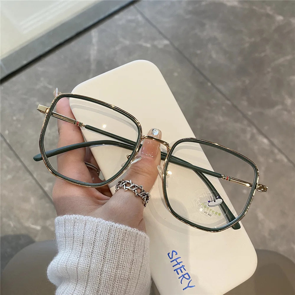 New women square polygon glasses for girl female metal frame glasses plain glasses Nearsighted Eyewear Glasses -1.0 -2.5 -2