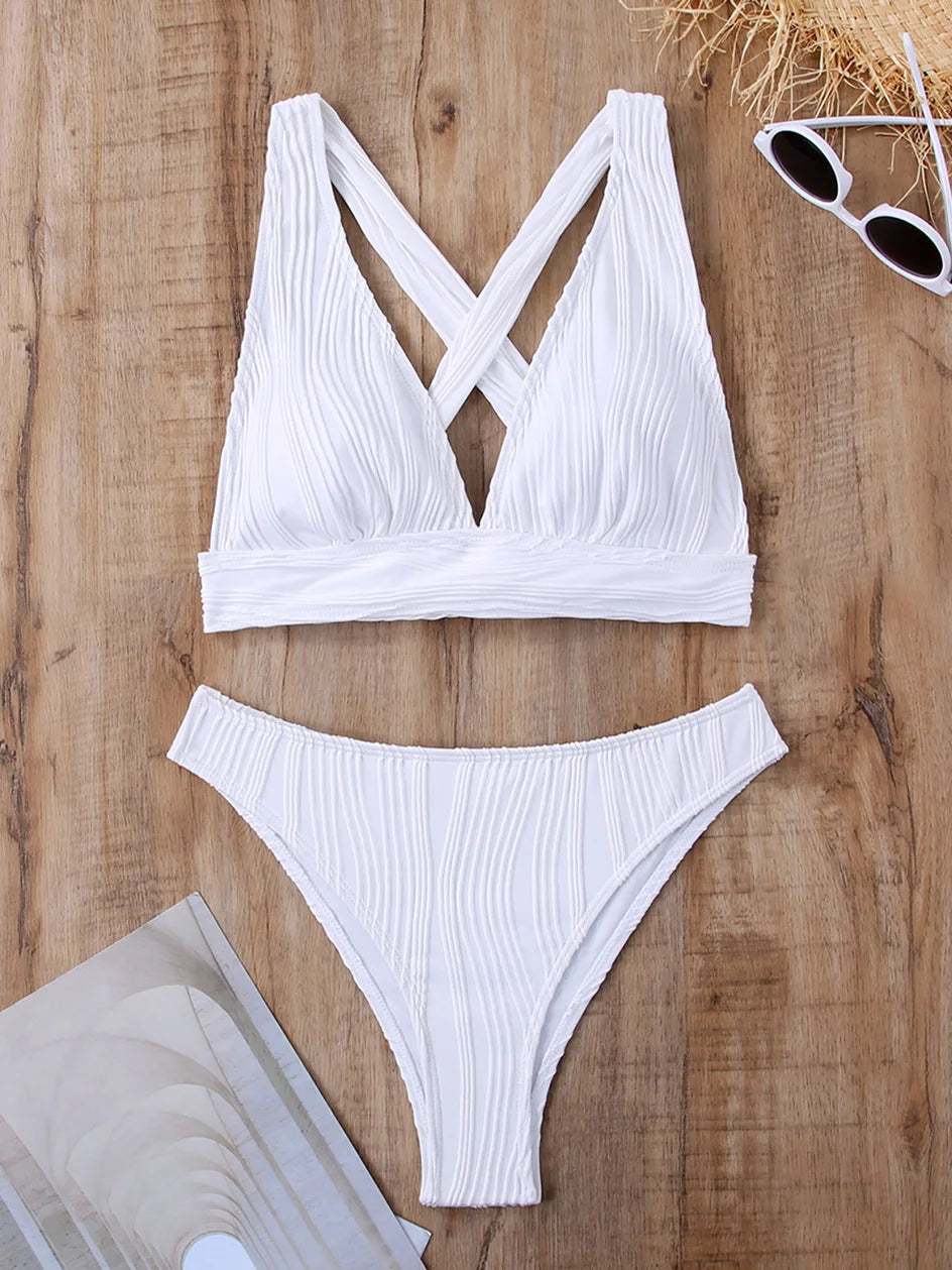 Sexy Criss Cross Tie Back Bikini Women's Swimsuit 2024 Swimwear Trend Bathing Suits Hight Waist Bikinis Sets Push Up Beach Wear