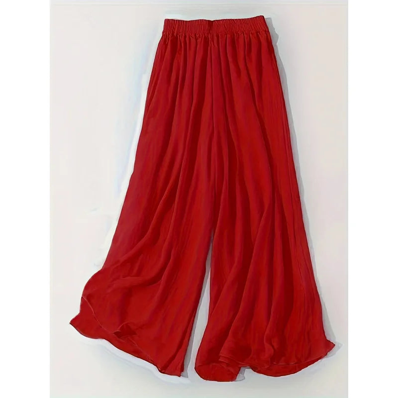 Thin chiffon wide leg pants for women in spring and summer, double layered drape, loose and slimming, cool long pants
