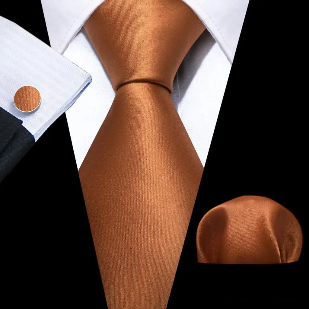 Barry.Wang Gold Beige Yellow Brown Tulip Silk Men Tie Handkerchief Cufflink Set Jacquard Necktie for Male Wedding Business Party