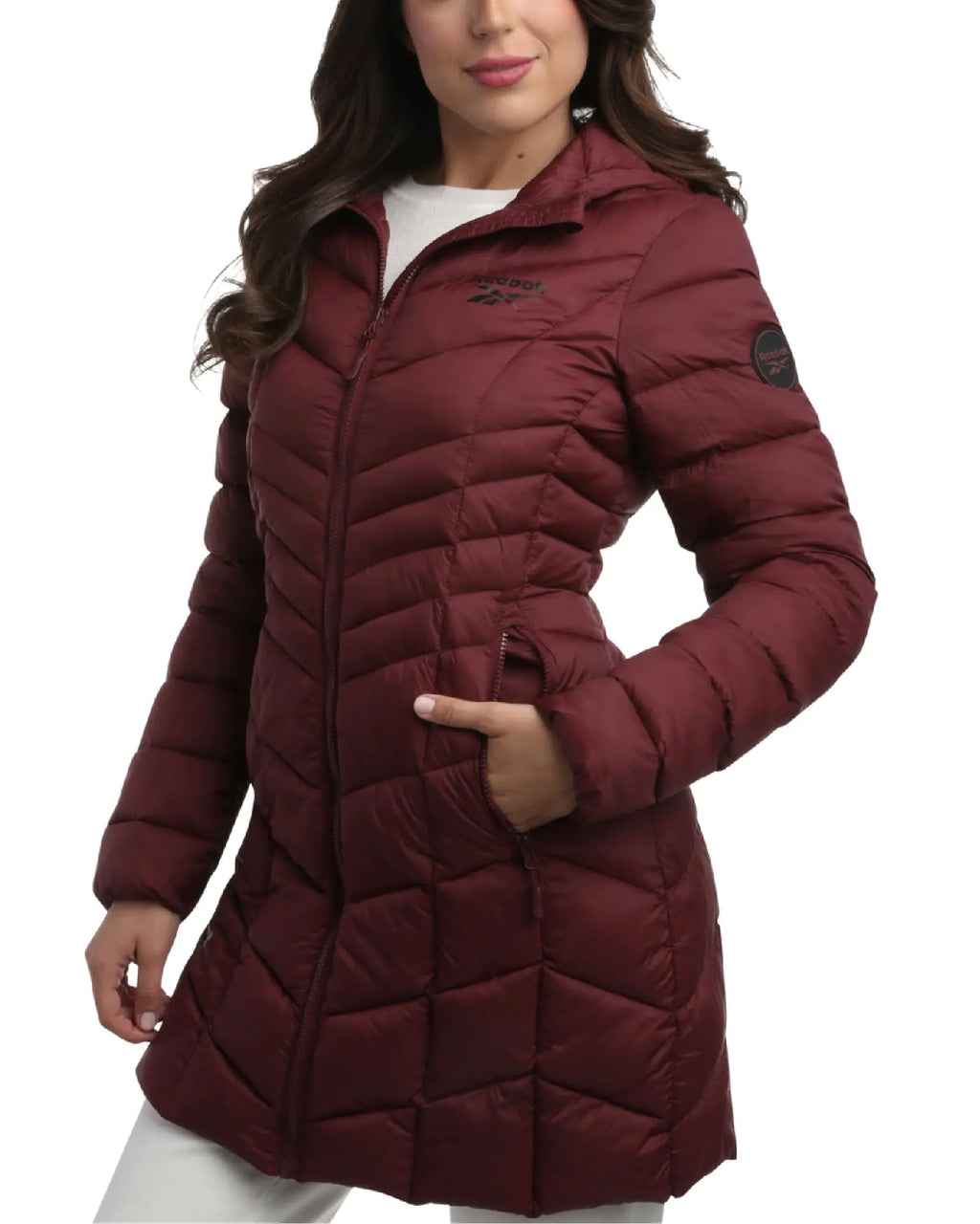Reebok Womens Winter Jacket - Long Length Quilted Puffer Parka - Heavyweight Outerwear Coat for Women (S-XL) Size Large Maroon