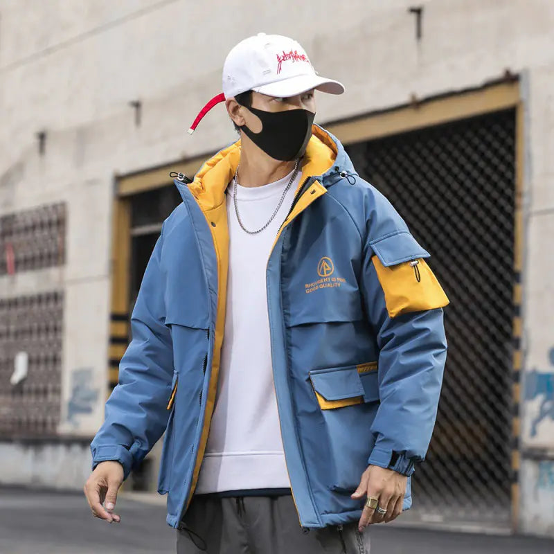 Fashion Print Hooded Cotton Jacket for Men Winter Wear