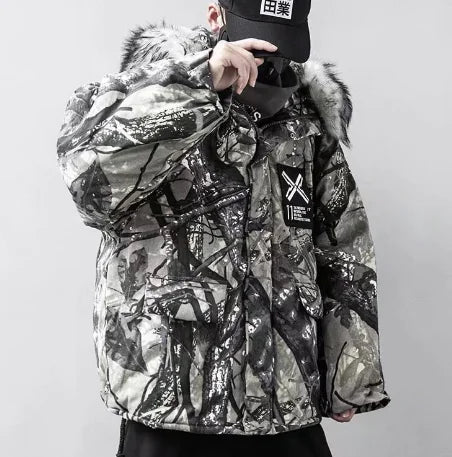 Winter Camouflage Cotton Jacket with Fur Collar for Men