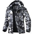 BOWOXO Winter Jacket for Men Skiing Warm Fleece Jackets Hooded Waterproof Rain Jacket Camo Thermal Snowboarding Jacket Windbreaker for Cold Weather(Camo2XL)