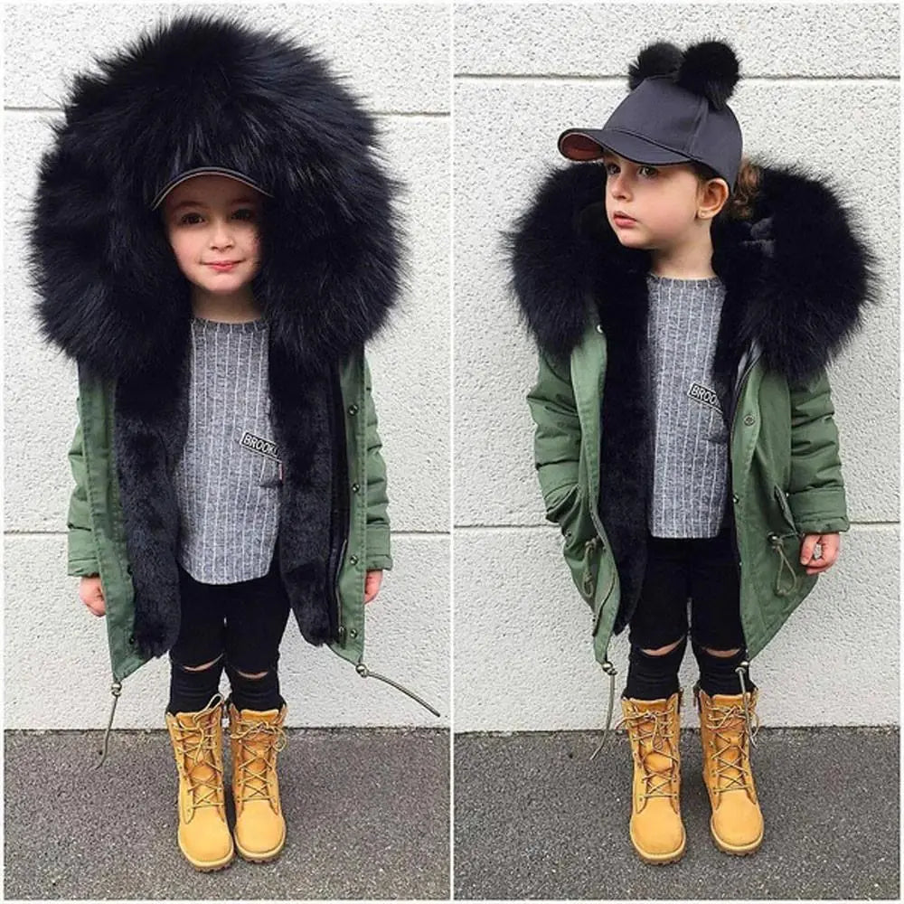 Children's Faux Fur Coat, Mid-Length Winter Jacket