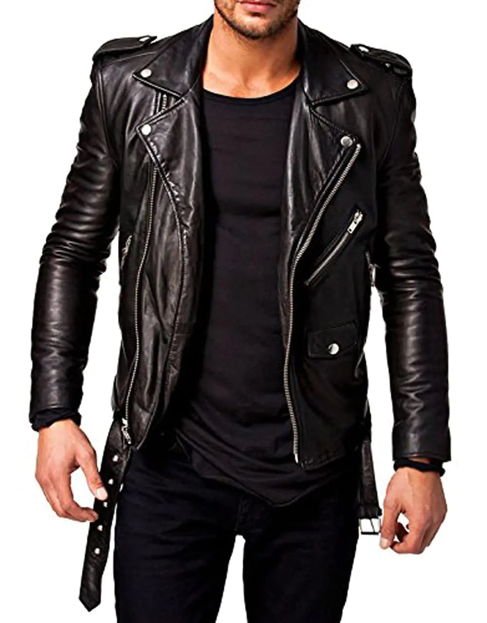 QAWACH Men Leather Jacket - Lambskin Winter Vintage Motorcycle Biker Jacket Coat Soft & Stylish Moto Ride & Racing Jackets