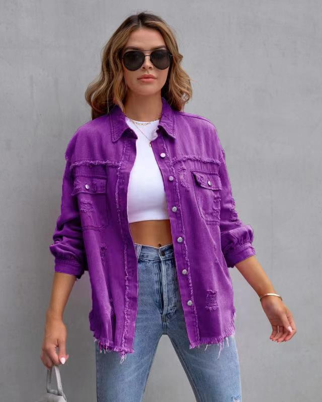 Women's Loose Polyester Shirt Jacket – Mid-Length Casual Coat | Sizes S–2XL