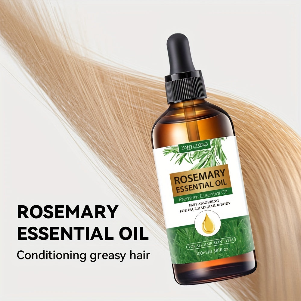 2pcs 3.38oz Rosemary Essential Oil, Rosemary Hair Care Products, Suitable for Autumn And Winter Moisturizing Hair Scalp Strengthening Oil, Used for Split End Care, Eyebrows And Eyelashes, Face, Skin Care, Body, Long-Lasting F