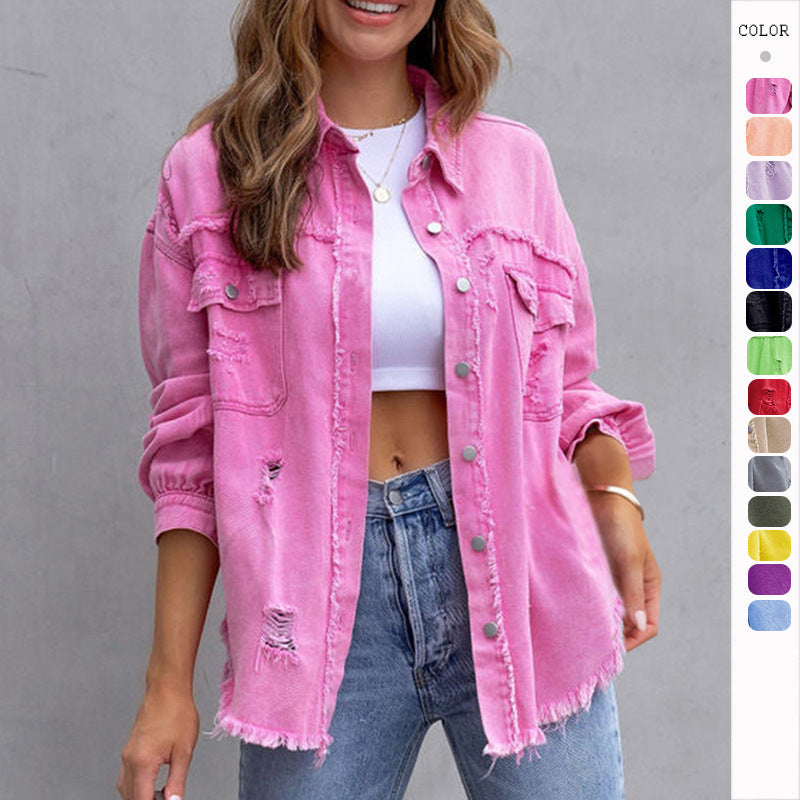 Women's Loose Polyester Shirt Jacket – Mid-Length Casual Coat | Sizes S–2XL