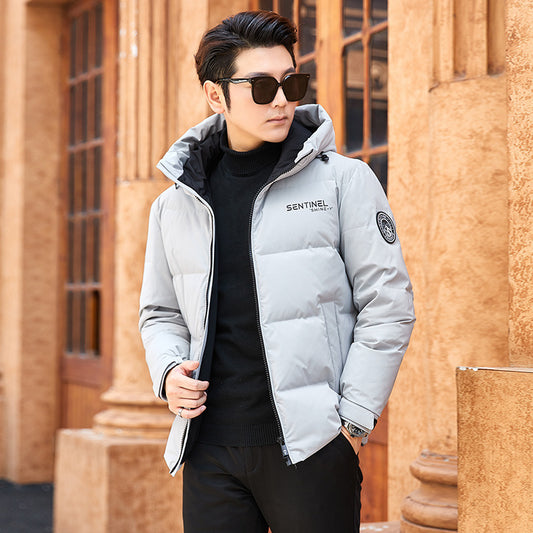 Men's New White Duck Hooded Down Jacket