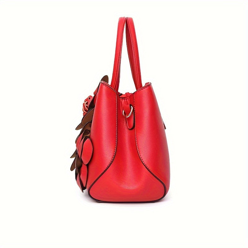 Elegant Floral Designer Handbag For Women, Vintage Style, PU Leather Shoulder & Crossbody Bag, Elegant Satchel Bag