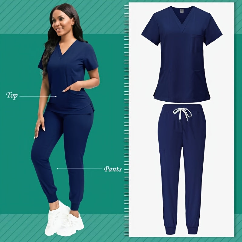 Women'S 2pcs Polyester Scrub Set (Top And Pants), Designed for Nurses with Patched Pockets, Suitable for Beauty Spas And Veterinary Dentistry - Premium Professional Attire And Nurse Accessories.