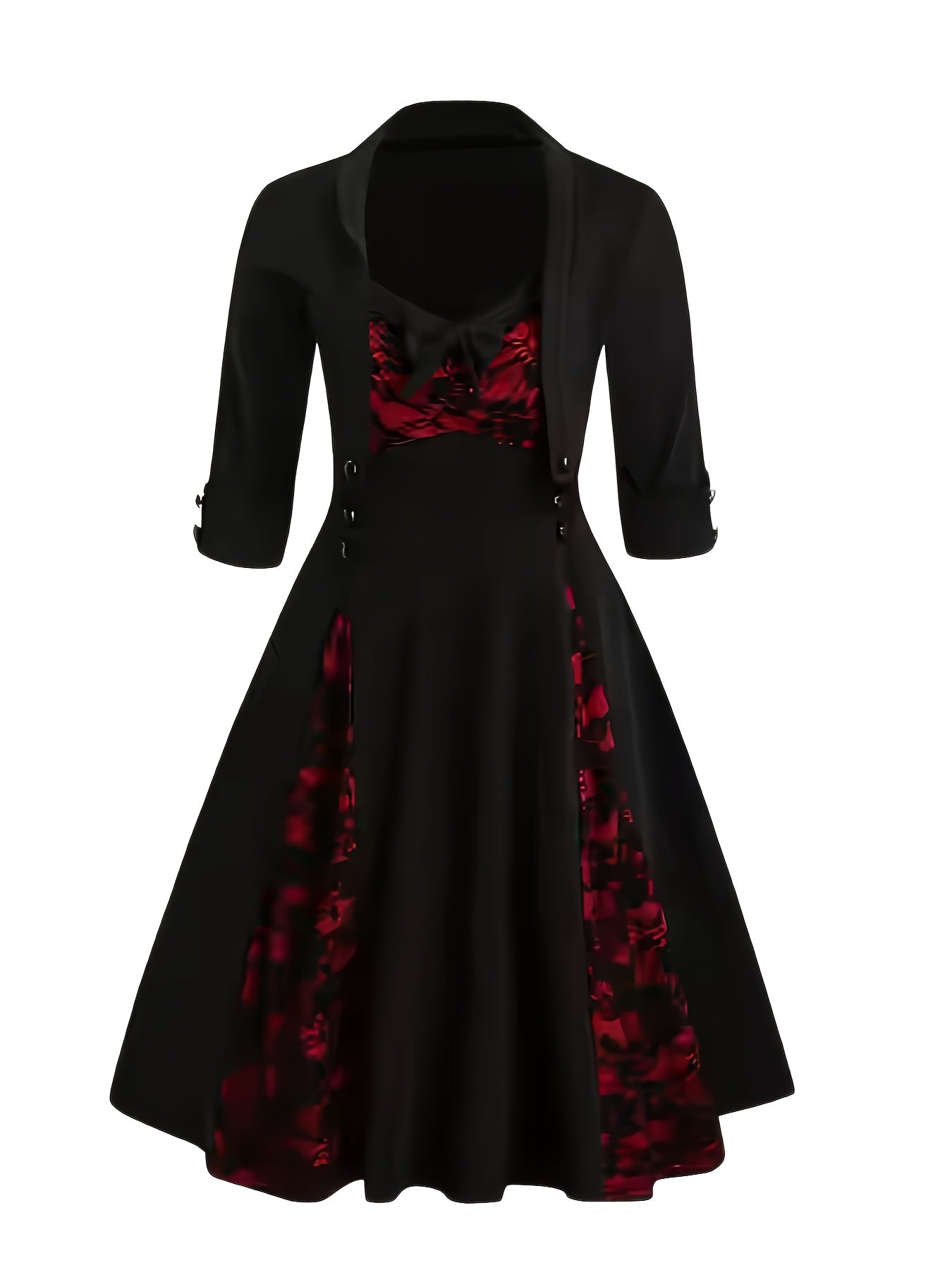 [Rose Lace Dress] Two-Piece Women's Elegant Evening Dress | Casual Rose Lace Flower V-Neck Sleeveless Floral Lace Vintage Dress and Short Jacket