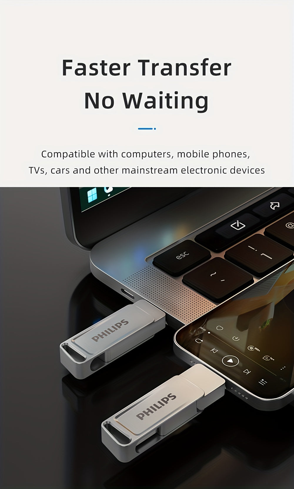 [PHILIPS Dual Flash Drive] PHILIPS 2-in-1 USB 3.2 Type-C Dual Flash Drive - Speed Up to 150MB/s, Metal, 32 GB, 64 GB, 128 GB, 256 GB - for USB-C Android Phones, iPhone 15, MacBook, iPad, Computers, etc