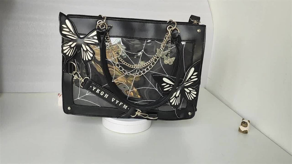 Vibrant Punk Style Spider Web Tote Bag - Trendy Goth Handbag for Women - Crossbody Bag with Y2K Butterfly Chain and Adjustable Strap