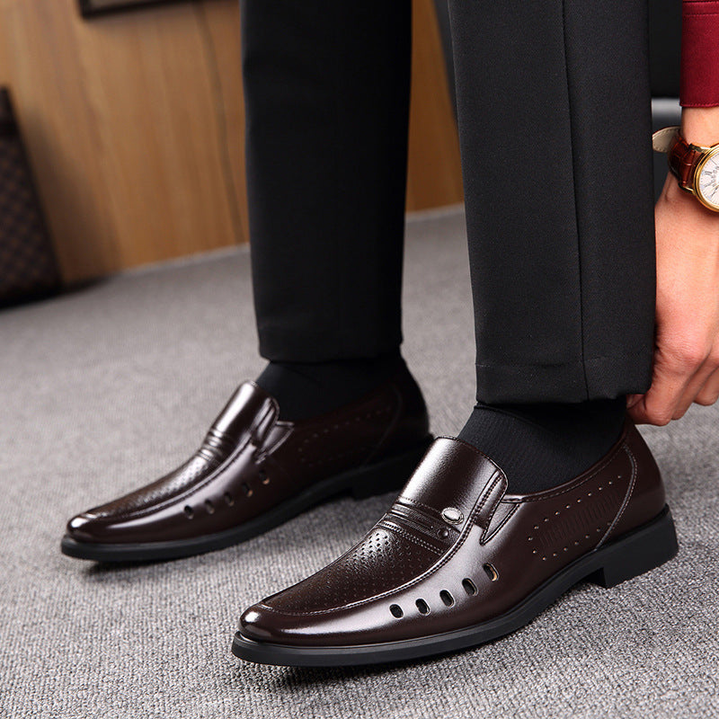 Men's Breathable Leather Shoes Black Soft Leather Soft Bottom Spring And Autumn Best Man Men's Business Formal Wear Casual Shoe