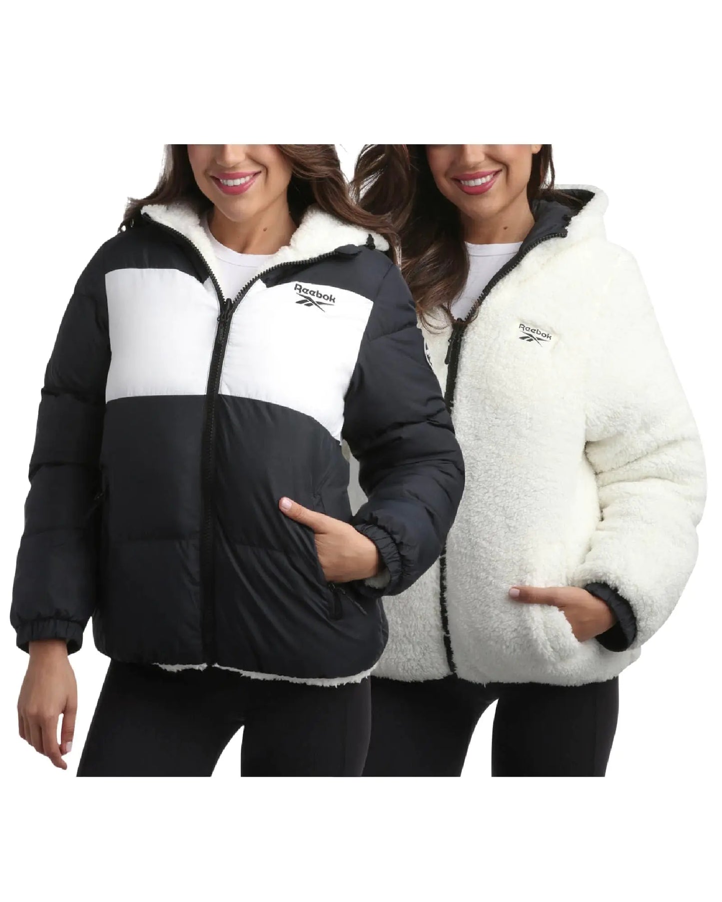 Reebok Womens Winter Jacket - Reversible Quilted Puffer Coat with Sherpa Fleece Lining - Reversible Jacket for Women (S-XL) Size Small Jet Black