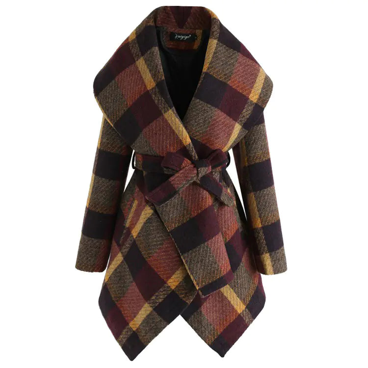 Irregular Plaid Coat for Women - Winter Style