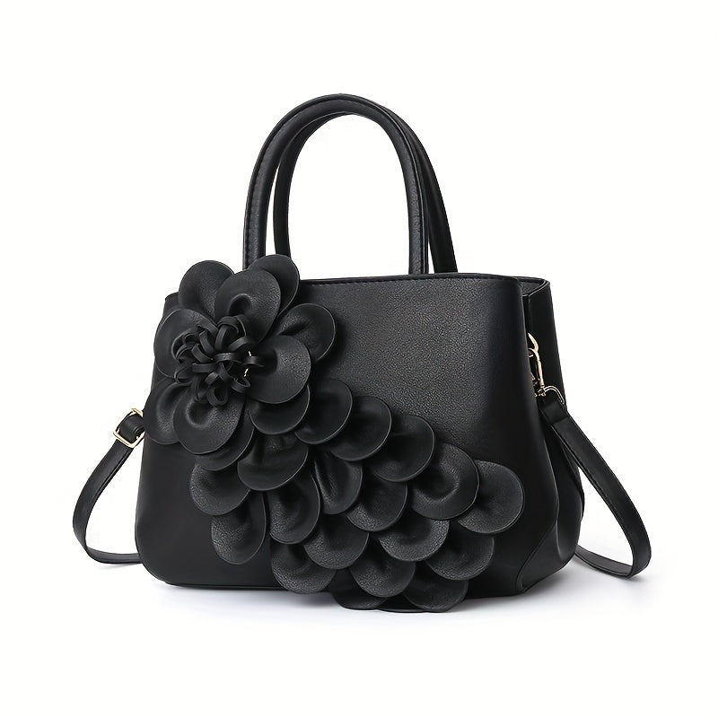 Elegant Floral Designer Handbag For Women, Vintage Style, PU Leather Shoulder & Crossbody Bag, Elegant Satchel Bag