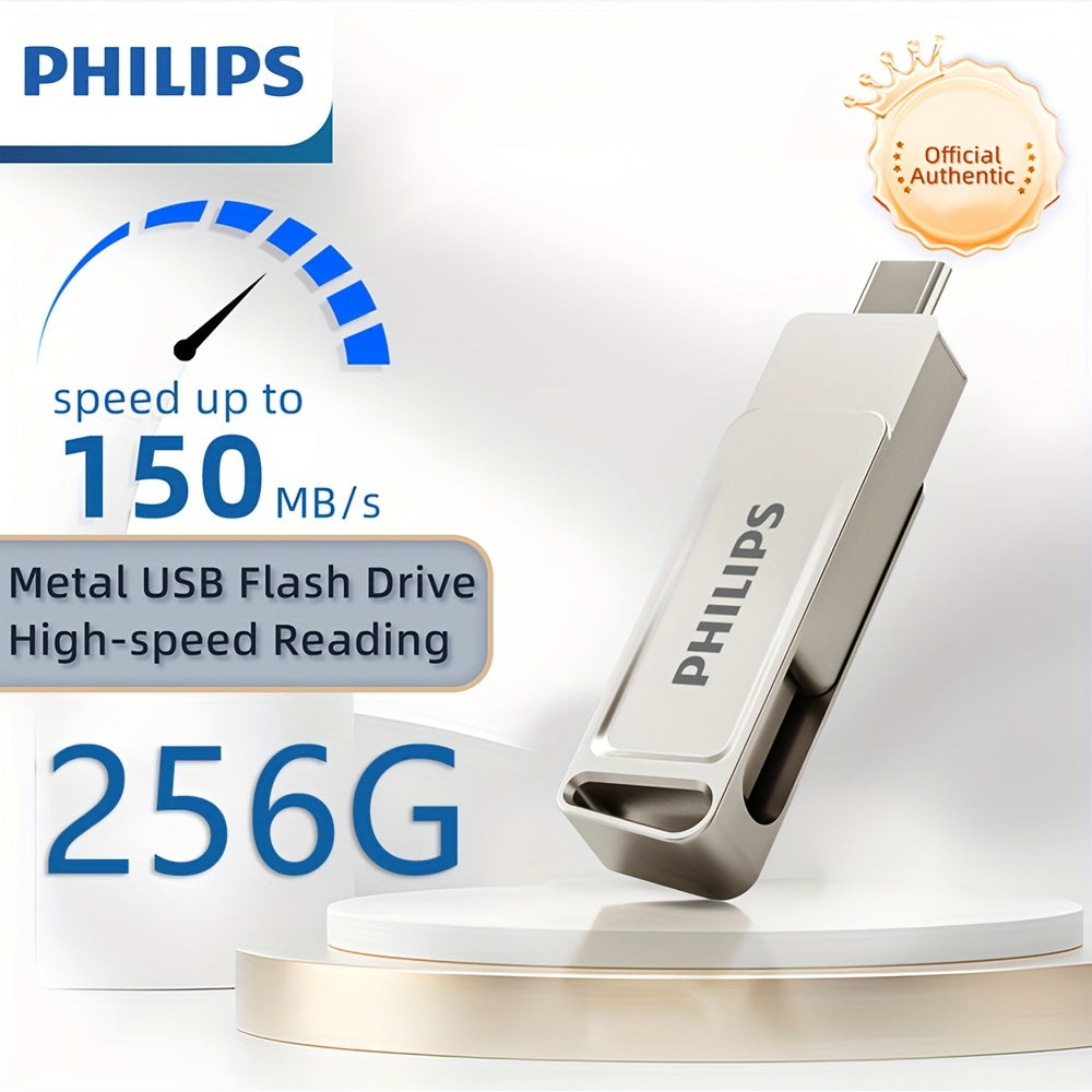 [PHILIPS Dual Flash Drive] PHILIPS 2-in-1 USB 3.2 Type-C Dual Flash Drive - Speed Up to 150MB/s, Metal, 32 GB, 64 GB, 128 GB, 256 GB - for USB-C Android Phones, iPhone 15, MacBook, iPad, Computers, etc