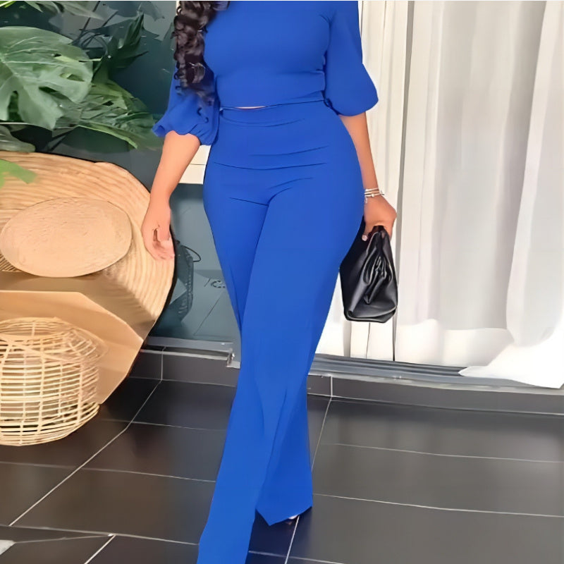 Women's Solid Color Slim Elastic Pleated Two-Piece Suit Sexy  Pants Suit