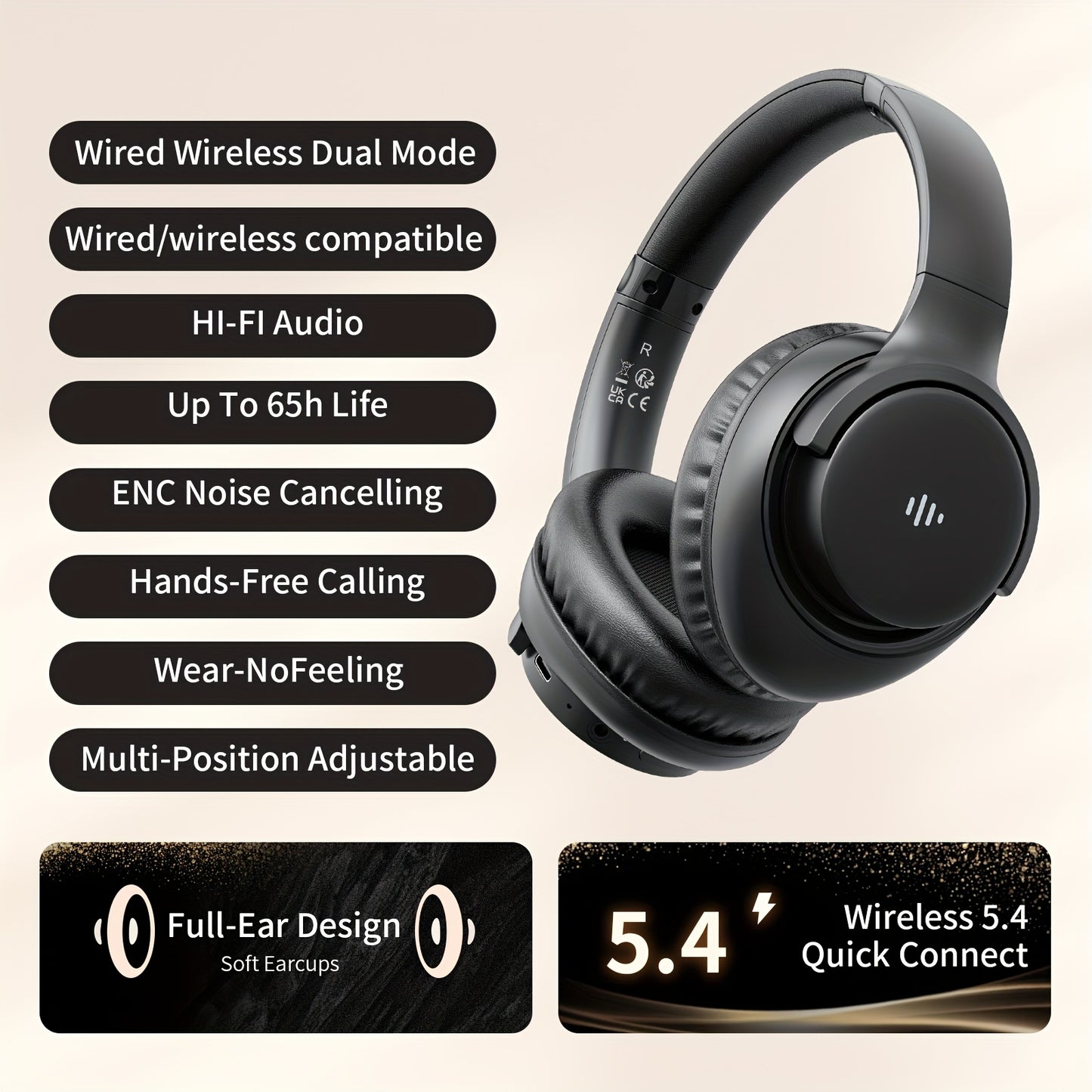 Over-Ear Headphones With Microphone, Lightweight Foldable & Portable Stereo Bass Headphones, Hands-Free Calling, Ideal For Gaming & PC & Mobile Phones Use, Gaming Headphones | Noise Isolating Headphones | Foldable Headphones