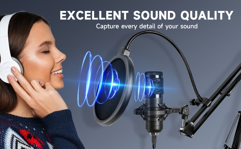 192kHz/24Bit Professional USB Microphone, Plug & Play PC Computer Condenser Cardioid Mic Kit with Sound Advanced Chipset for Streaming, Podcast, Studio Recording and Games
