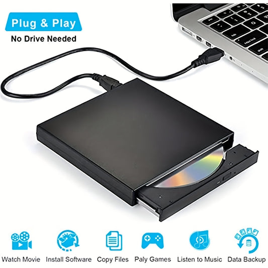 External CD DVD Drive, USB 2.0 Slim Protable External CD-RW Drive DVD-RW Burner Writer Player For Laptop Notebook PC Desktop Computer