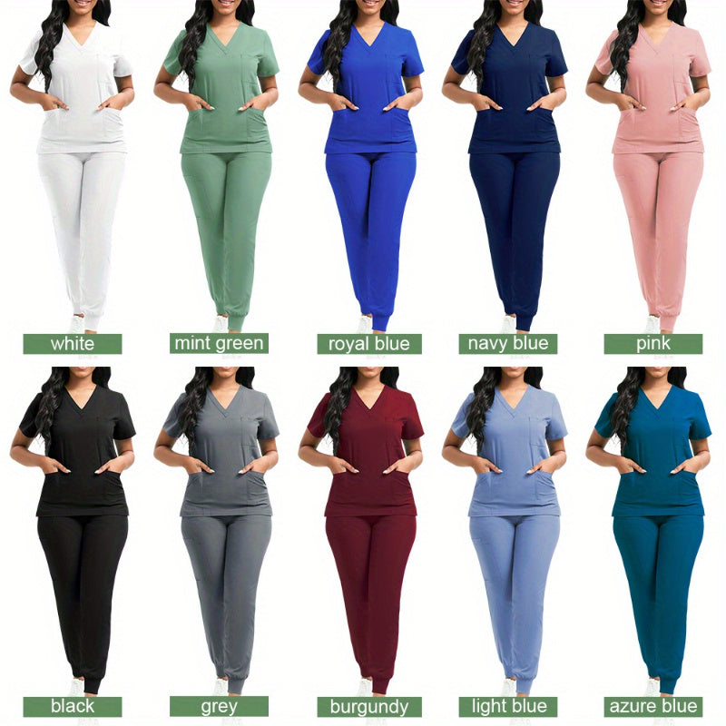 Women'S 2pcs Polyester Scrub Set (Top And Pants), Designed for Nurses with Patched Pockets, Suitable for Beauty Spas And Veterinary Dentistry - Premium Professional Attire And Nurse Accessories.
