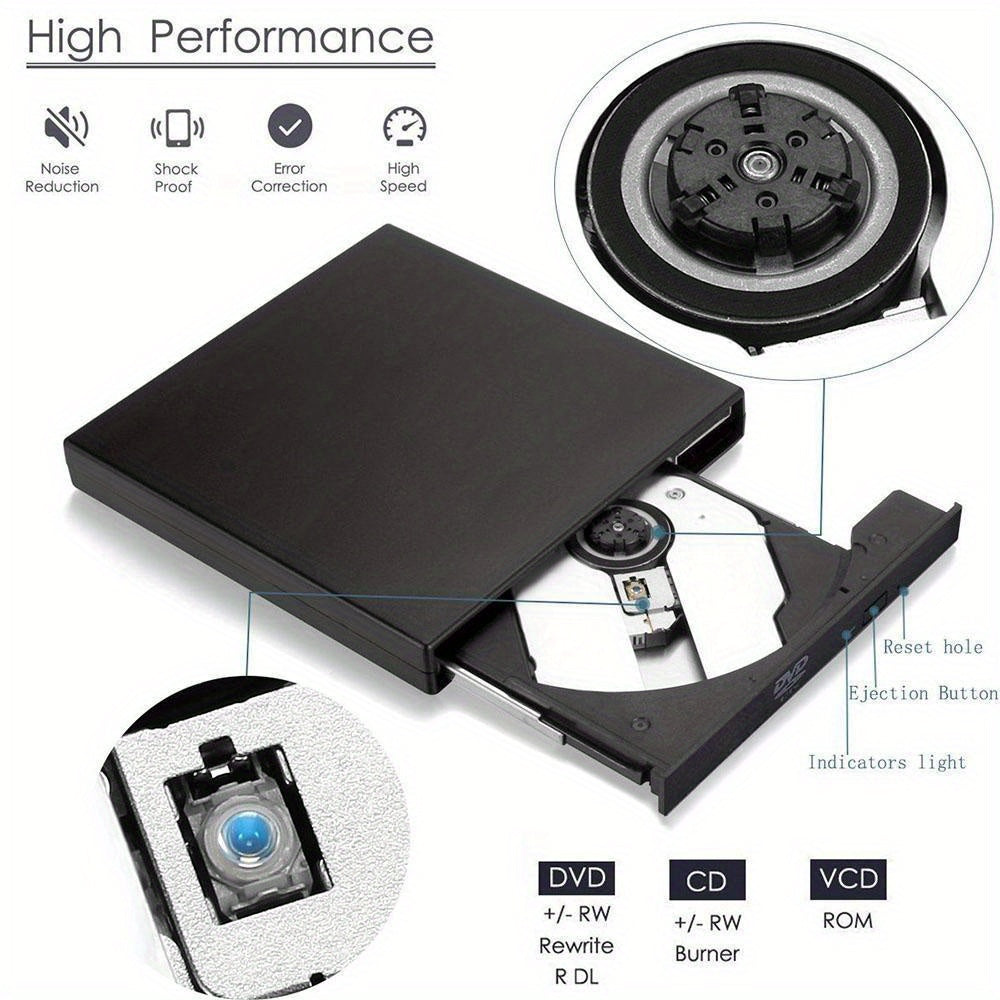External CD DVD Drive, USB 2.0 Slim Protable External CD-RW Drive DVD-RW Burner Writer Player For Laptop Notebook PC Desktop Computer