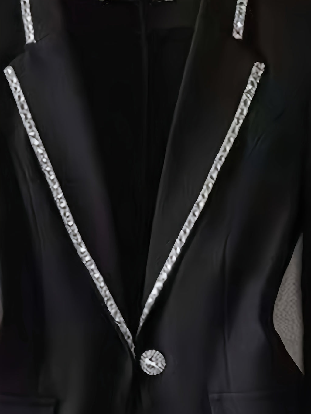 Women'S Elegant Chiffon Blazer with Rhinestone Embellishments, Spring/Summer Three Quarter Sleeve, Polyester 100%, Solid Color, X-Contour, Single Button Placket, Lightweight Knit Fabric, 120g/m² - Fashionable Casual Suit Jac