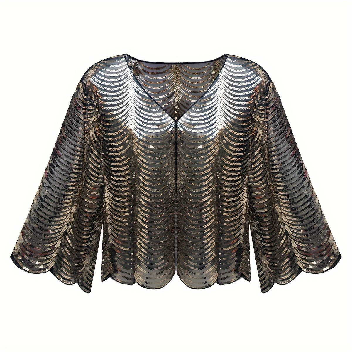 [Sequined Qipao Cardigan] Sequined Long-sleeved Jacket - Women's Qipao Cardigan with Hollowed-out Embroidery Lace Shawl Sunscreen Cover-up