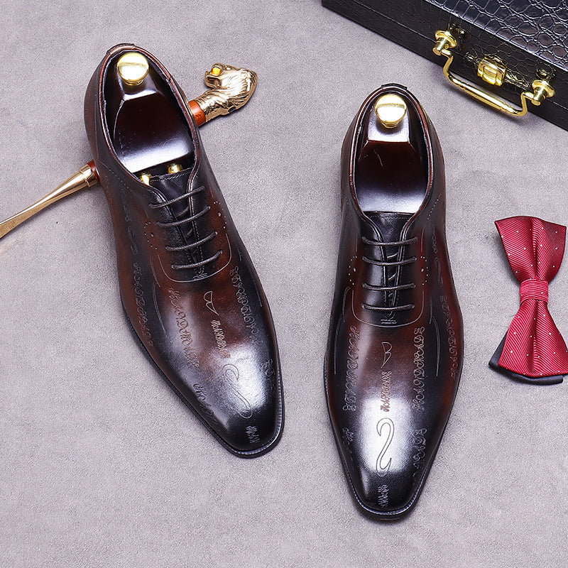 Men's Korean Style Cowhide Leather Dress Shoes – Mid Heel | Sizes 37–46