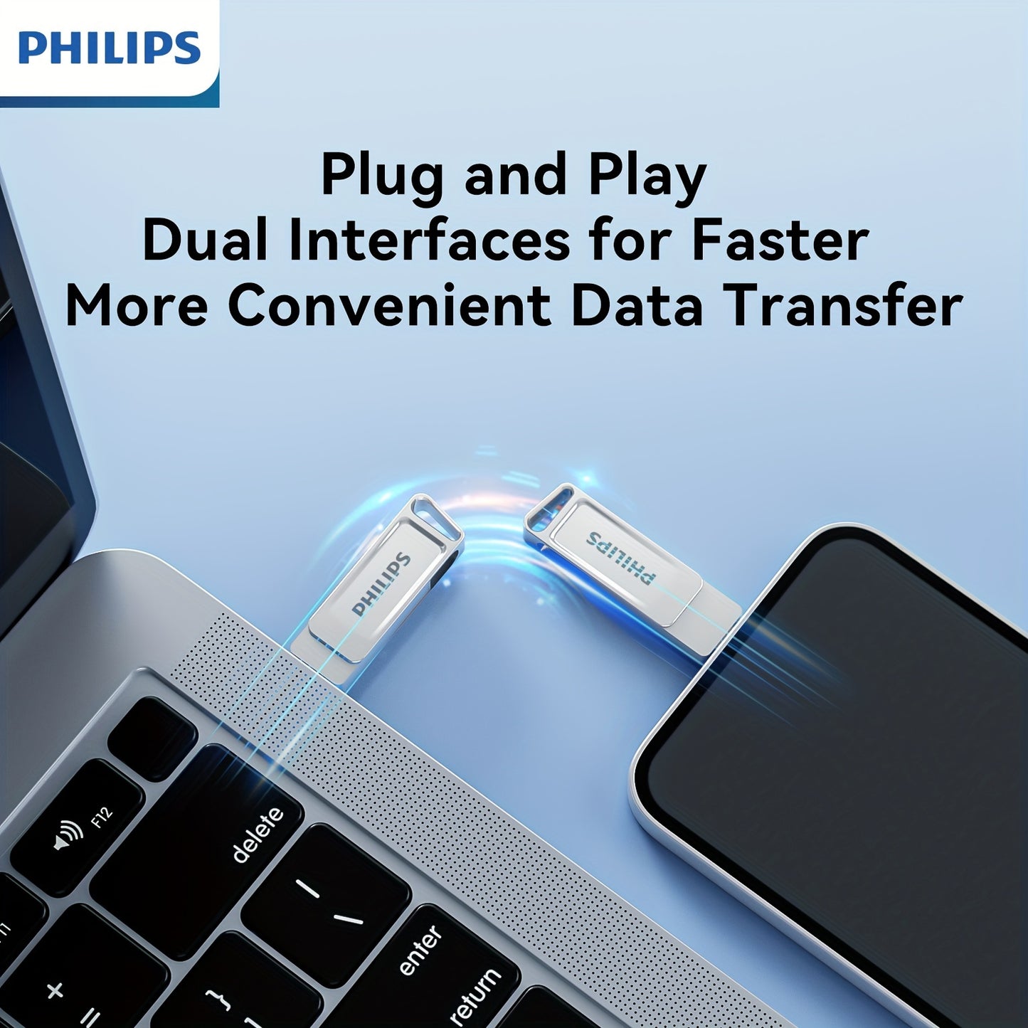 [PHILIPS Dual Flash Drive] PHILIPS 2-in-1 USB 3.2 Type-C Dual Flash Drive - Speed Up to 150MB/s, Metal, 32 GB, 64 GB, 128 GB, 256 GB - for USB-C Android Phones, iPhone 15, MacBook, iPad, Computers, etc