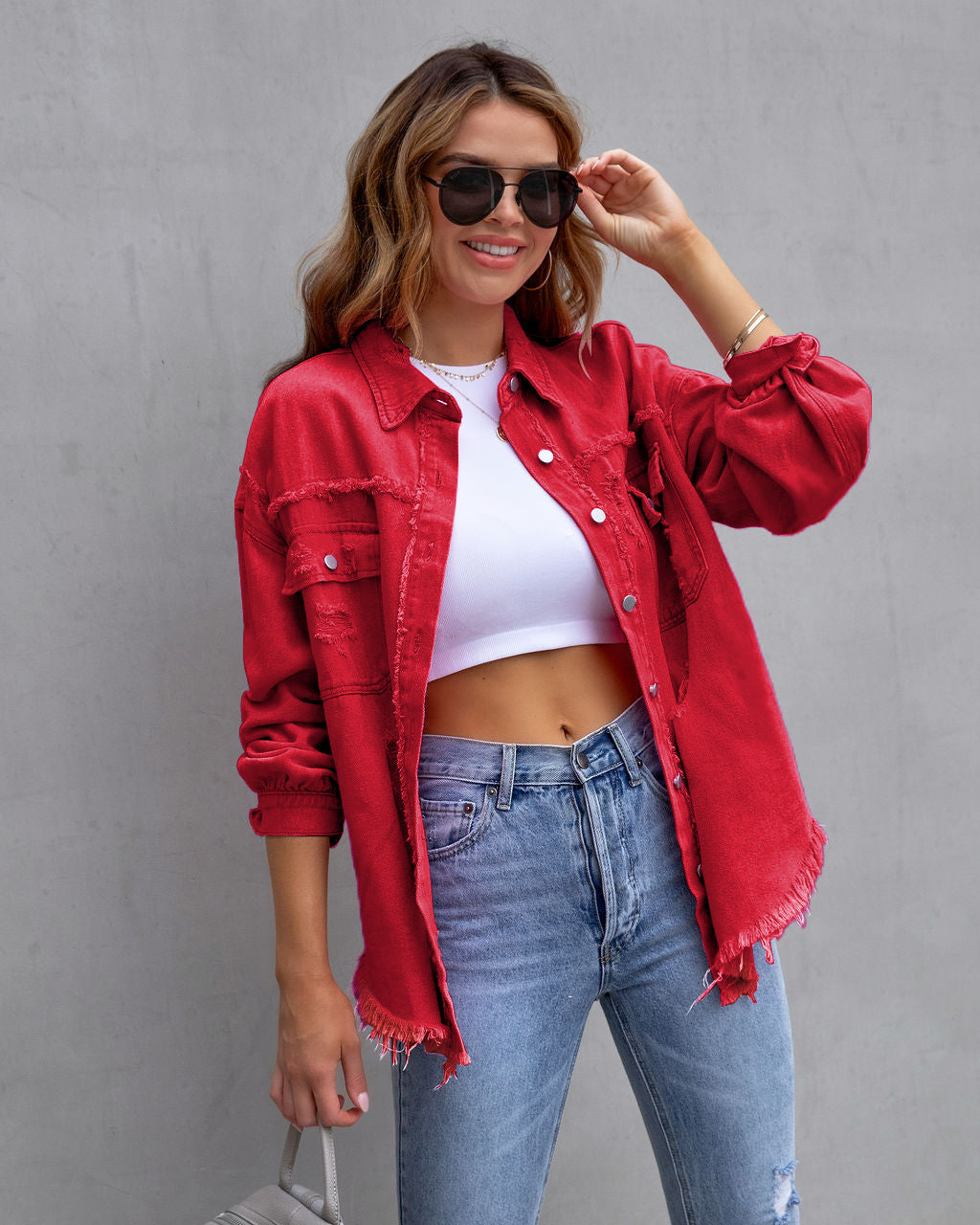 Women's Loose Polyester Shirt Jacket – Mid-Length Casual Coat | Sizes S–2XL