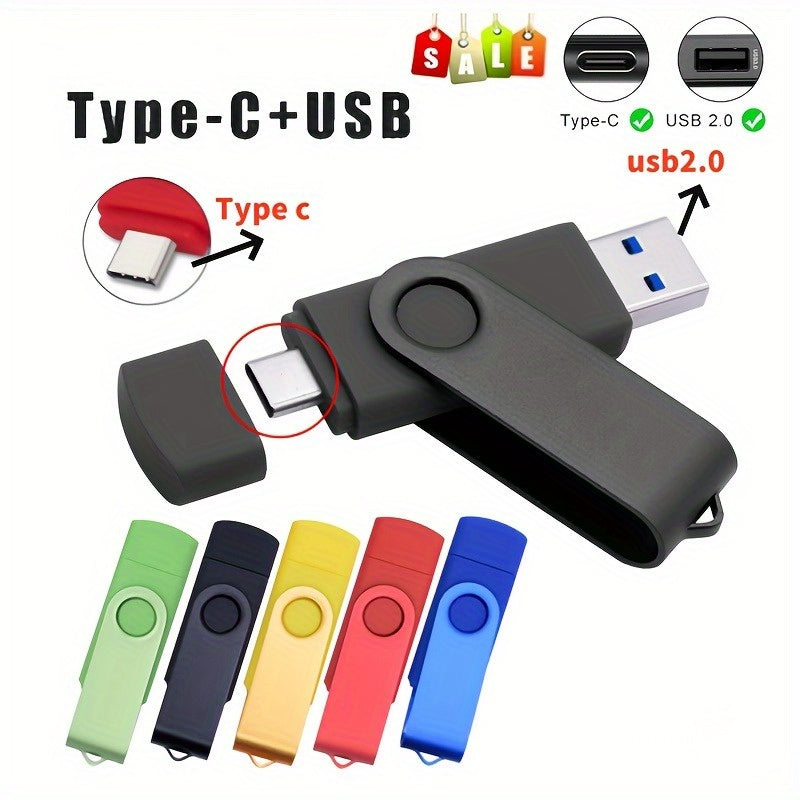 USB Flash Drive | 2-in-1 USB 2.0 & Type-C OTG Pen Drive | Multi-Color Options | High-Capacity 128GB Storage | Compact Design with Keychain Loop | Ideal for PC, MacBook, Smartphones, Tablets | Durable Plastic Construction