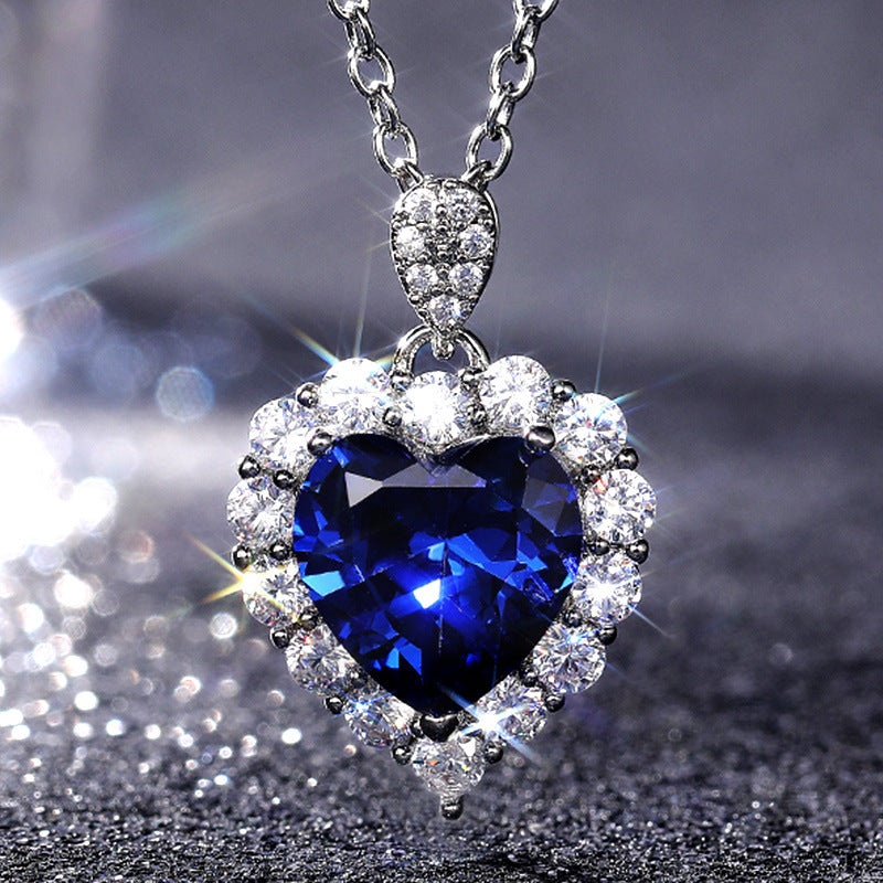 Women's Inlaid Royal Blue Heart Necklace